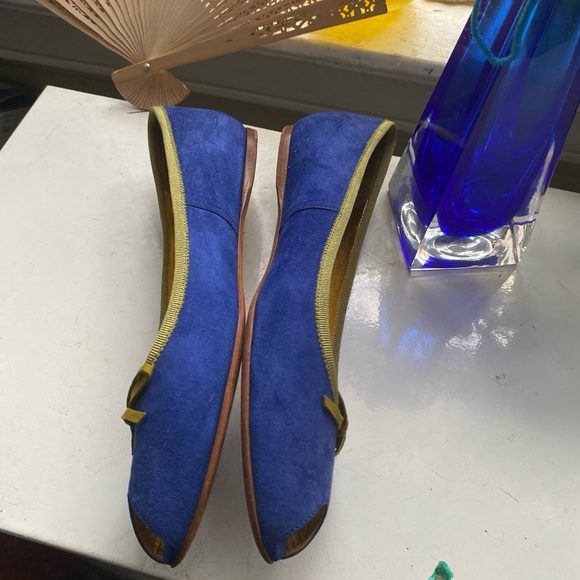 Prada Blue/Green Suede Peep Toe D'orsay Flats Size 38 1/2 - Picture 7 of 8